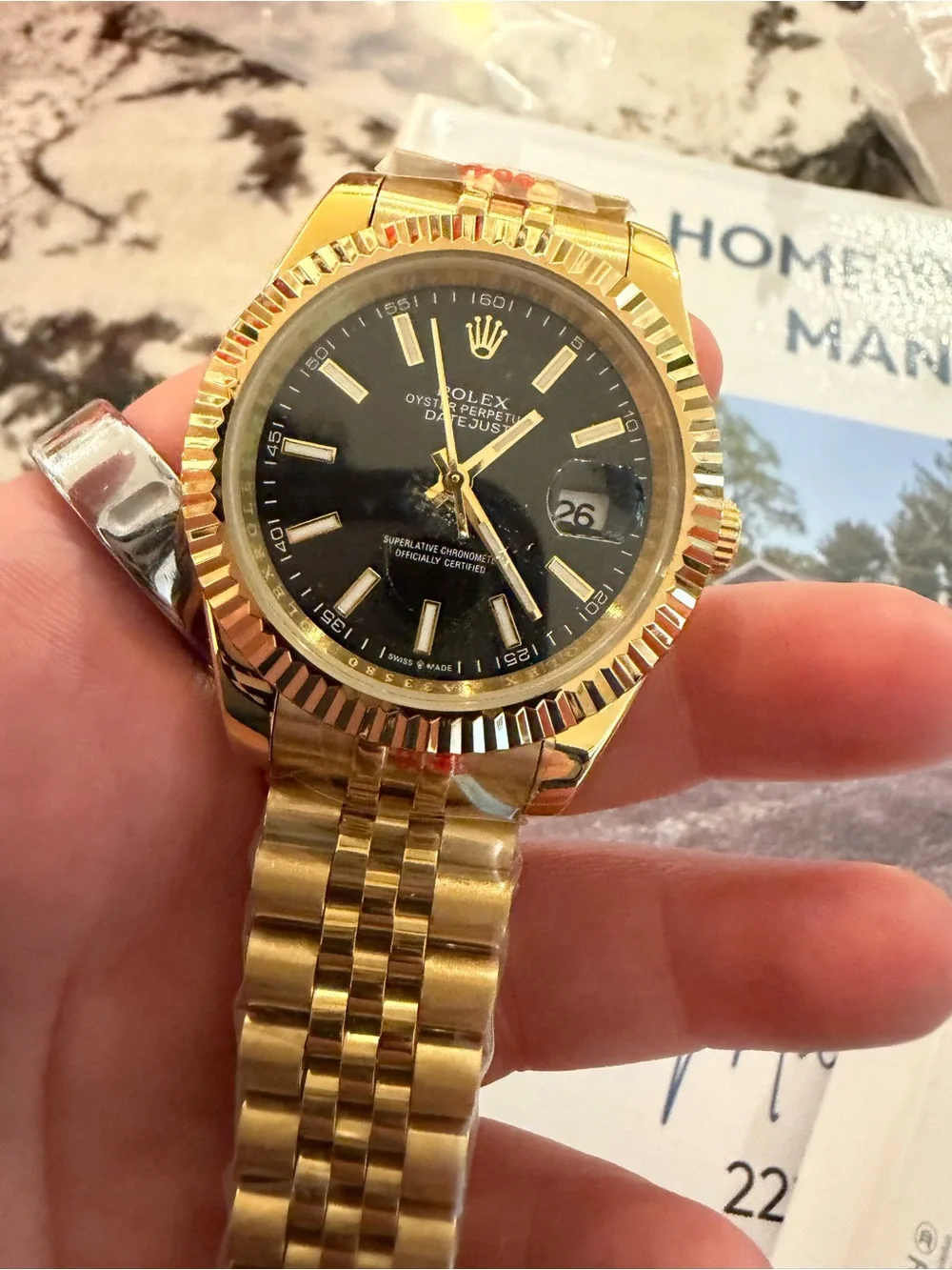 41 mm Oyster Perpetual Datejust Gold Watch with Black Dial